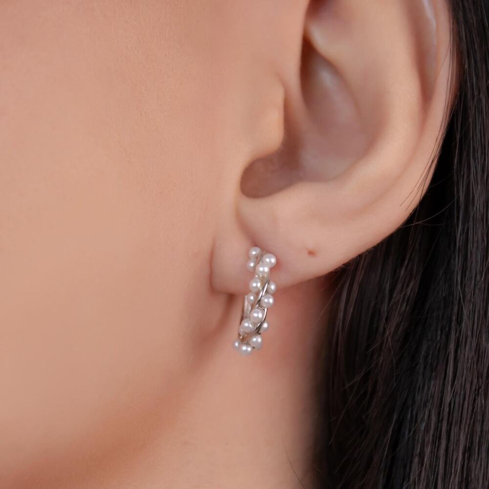 Sterling Silver Pearl Huggie Hoop Earrings: Dainty Minimalist Jewelry